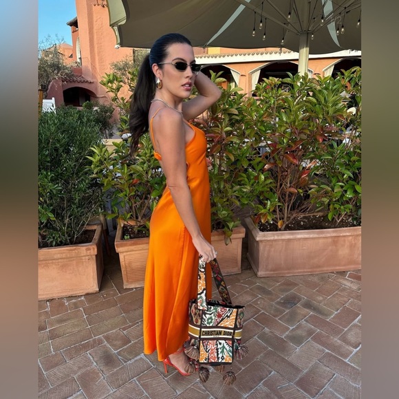 Zara dress maxi midi hot orange satin effect wedding party cocktail - Picture 5 of 16